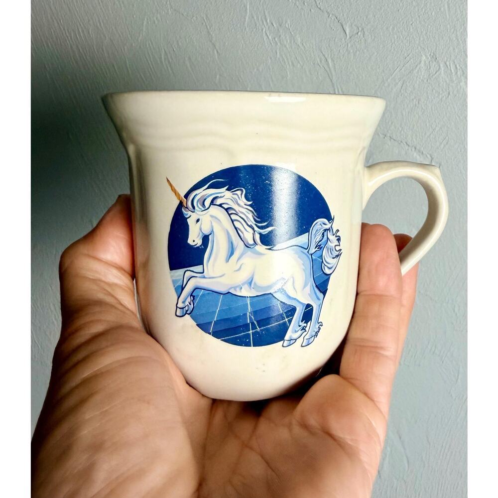 Vintage Unicorn Set of 6 | 1980s Blue & White Fantasy Coffee| Unicorn and Stars - Picture 7 of 11